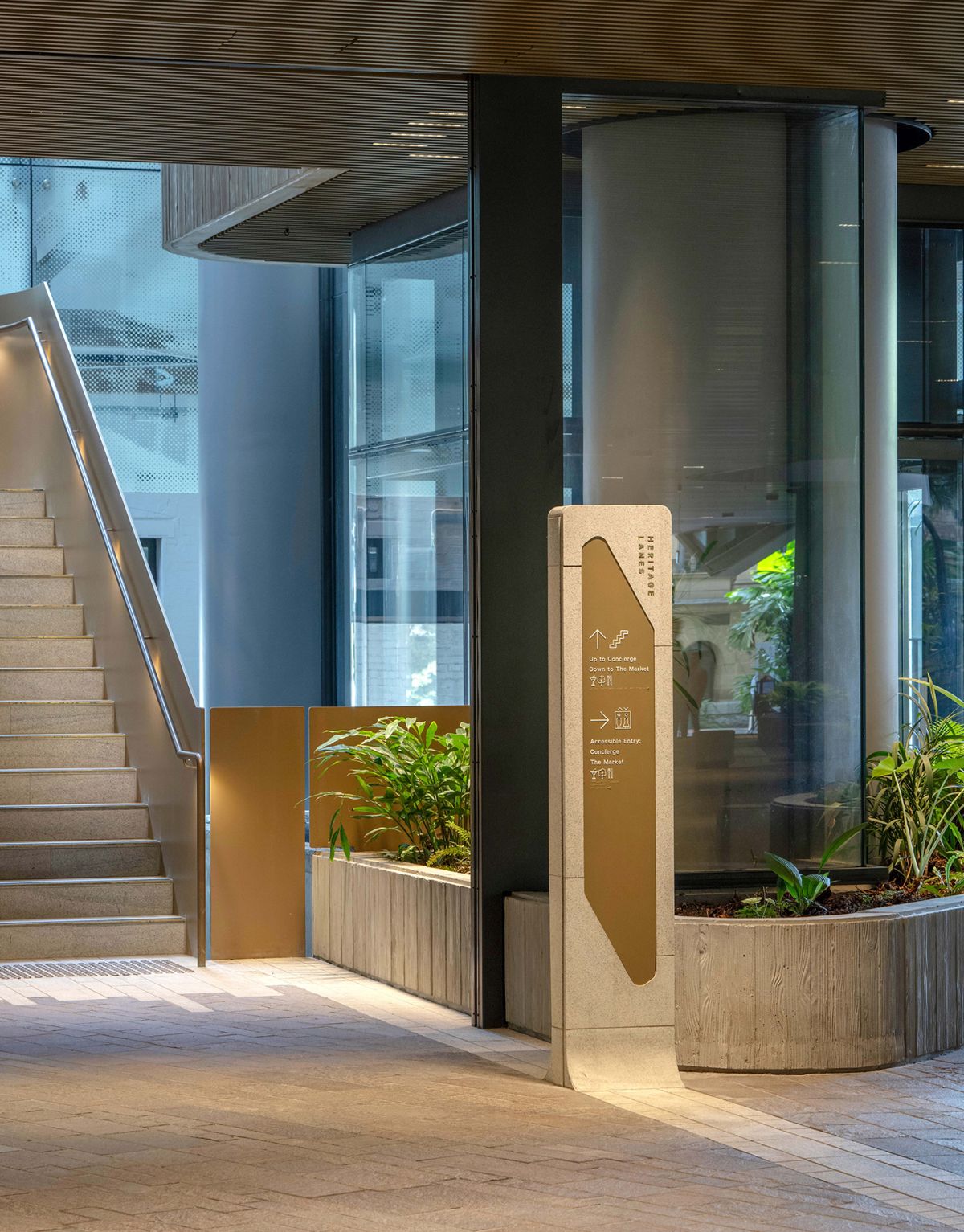Wayfinding signage near stairs