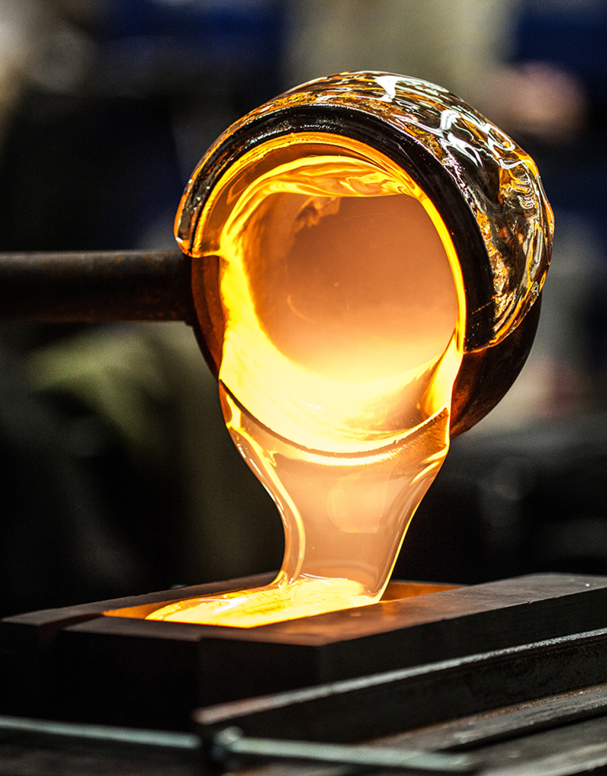 Photo of melted glass being poured into mould