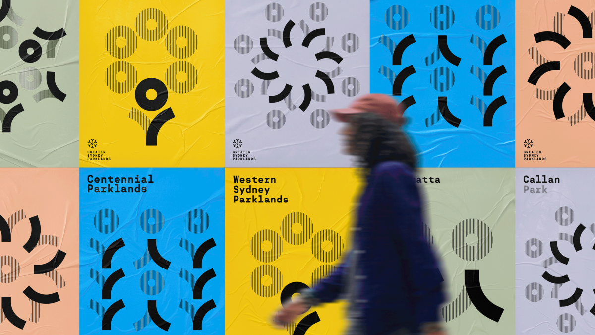 Man walking past Greater Sydney Parklands street advertisement