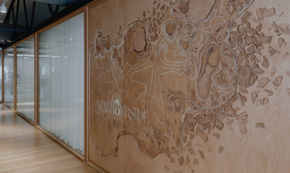 Harbourside site office entrance graphic on wall