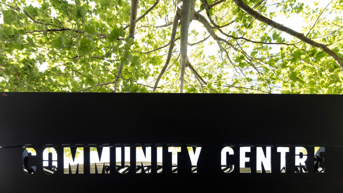 Community Centre typographic cut outs in awnings