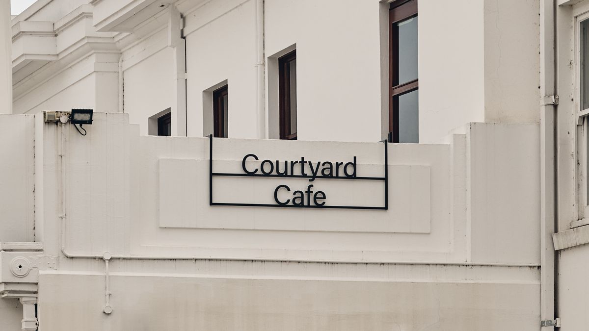 MoAD courtyard cafe sign.