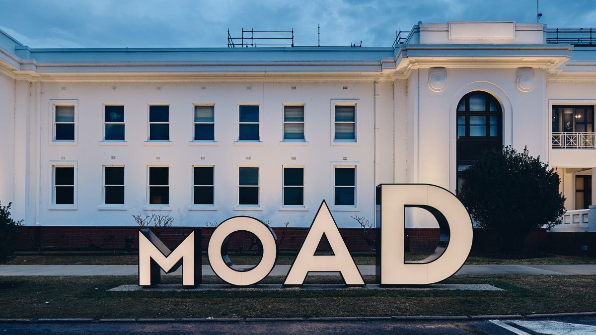 Main MoAD logo sign outside Old Parliament House