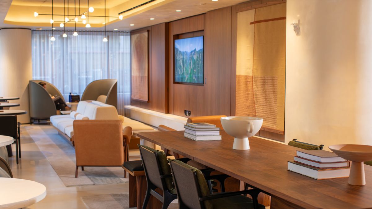 Table and lounge area inside Sage