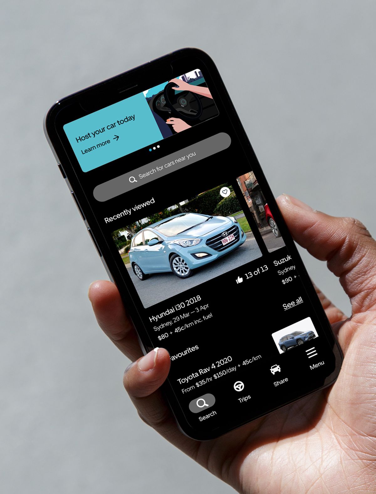 Uber Carshare app interface mockup