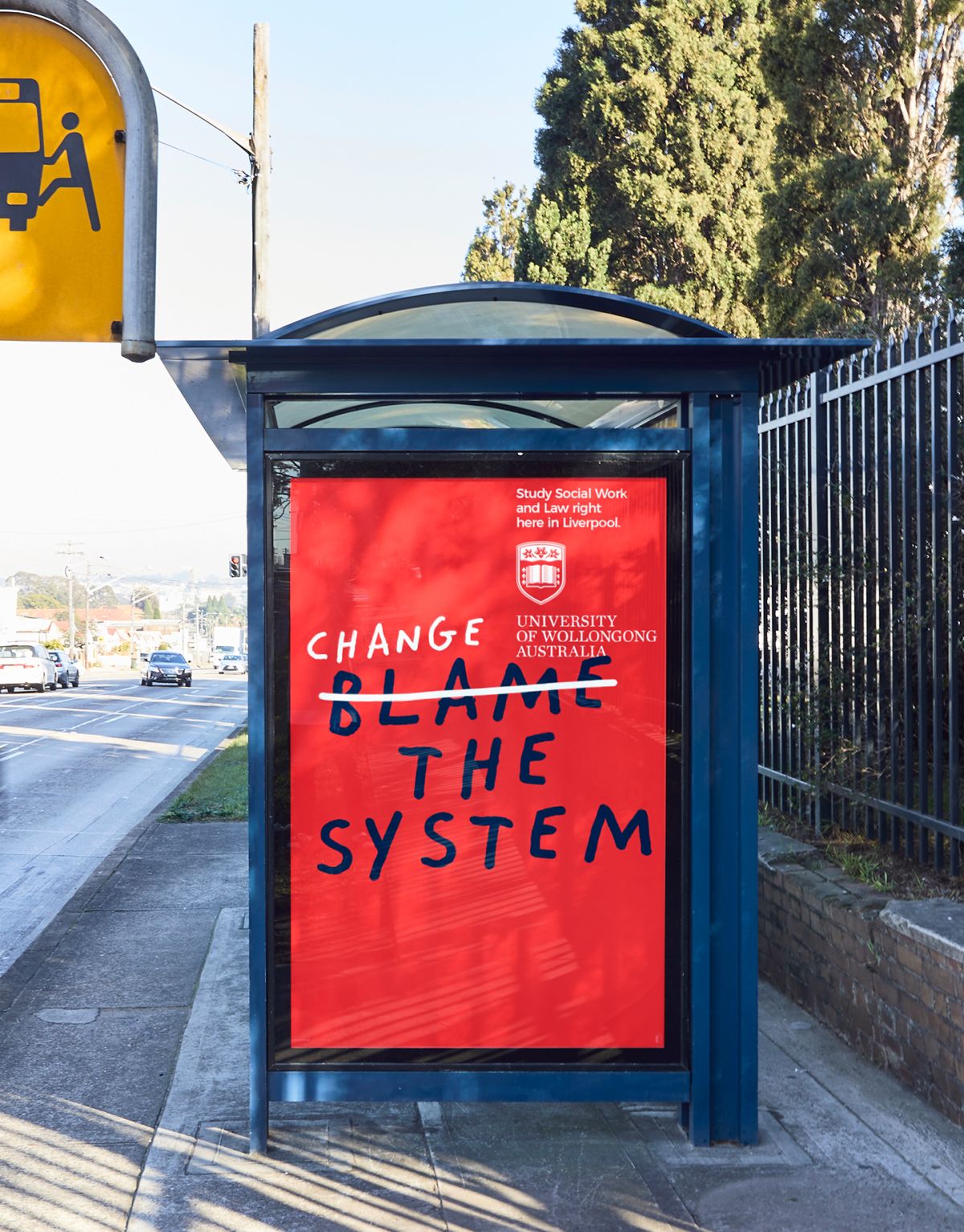 University of Wollongong branded poster at bus station